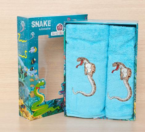 Набор махровых полотенец Best Rose "Змея" 50х90-90х140, Бирюзовый