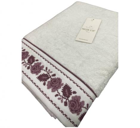 Полотенце махровое Maison D'or "ROSANNA" 50х100, белый/фиолетовый