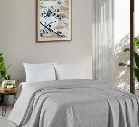 Покрывало вафельное с гипюром "DO&CO" 160x220 PETEK, серый