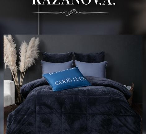 Постельное бельё с одеялом "Kazanov.A." Альфред (деним платина) Велюр/Egypt Cotton, 1,5 спальный