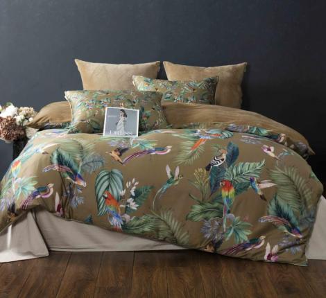 Постельное белье "Kazanov.A." Колибри Каллиопа (олива золото) Велюр/Egypt Cotton, Евро