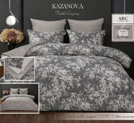 Постельное белье с одеялом "Kazanov.A." Эльба (бежевый графит) Велюр/Egypt Cotton, Евро