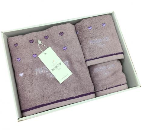 Комплект полотенец с вышивкой 30x50-50x100-70x140 Maison D'or &quot;CANDY LOVE&quot;, фиолетовый