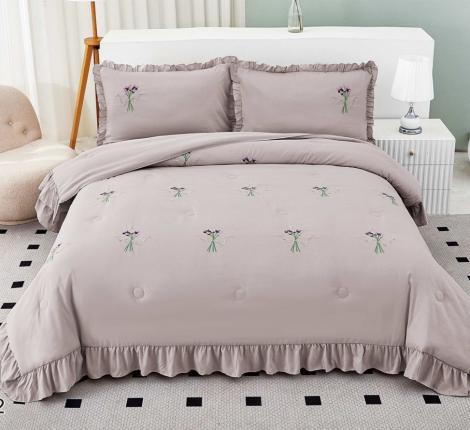 Постельное бельё EFOR COTTONI с вышивкой "Эмилия №2" сиреневый, Евро