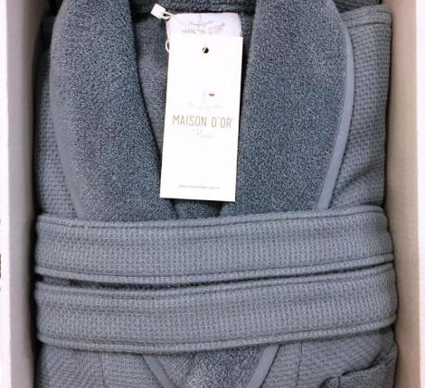 Халат мужской махровый Maison D'or "QUATTRO" серо-голубой, M(46)/L(48)