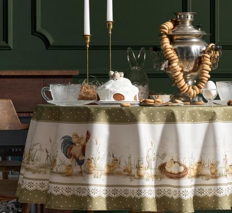 Скатерть круглая с пропиткой "ЗОЛОТАЯ КУРОЧКА", 145 см