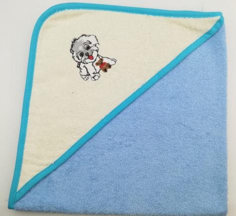 Уголок детский махровый с вышивкой Собачка (голубая), 70x70