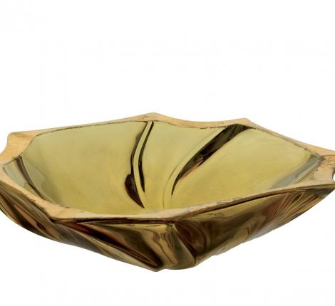 Блюдо "AMBER TRAY" (янтарный, золотая кромка), диаметр 33 см