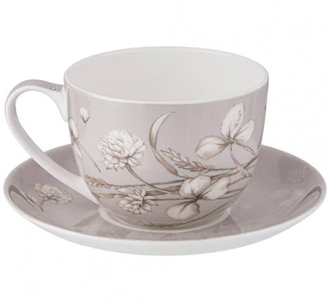 Чайная пара "WHITE FLOWER" (серая), 330 мл