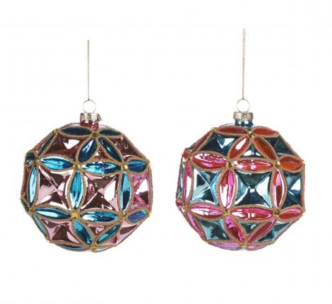 Ёлочные игрушки стеклянные 2 шт. "GOODWILL" (розовый и голубой), диаметр 12 см