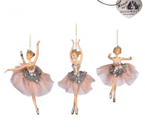 Ёлочная игрушка 3 шт. "БАЛЕРИНА" (розово-серебряный) с жемчужинками, высота 19 см