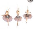 Ёлочная игрушка 3 шт. "БАЛЕРИНА" (розово-серебряный) с жемчужинками, высота 19 см