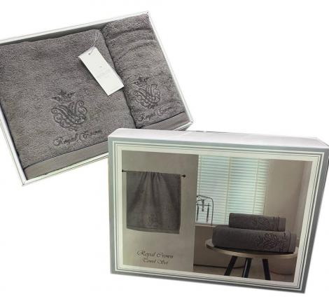 Комплект махровых полотенец  30x50-50x100-85x150 Maison D'or "ROYAL", антрацит