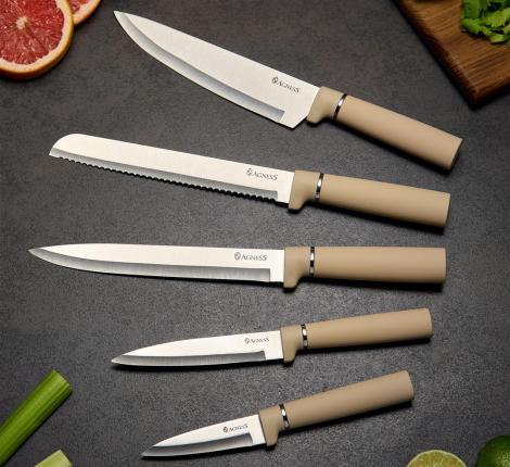 Набор кухонных ножей (5 шт.), 4 доски и подставка "AGNESS"