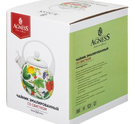 Чайник эмалированный со свистком  "ФРУКТОВАЯ КОРЗИНА" 934-589, 2.2 л