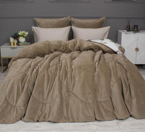 Постельное белье с одеялом "Kazanov.A." Колибри Каллиопа (бежевый жемчуг) Велюр/Egypt Cotton, 1,5 спальный