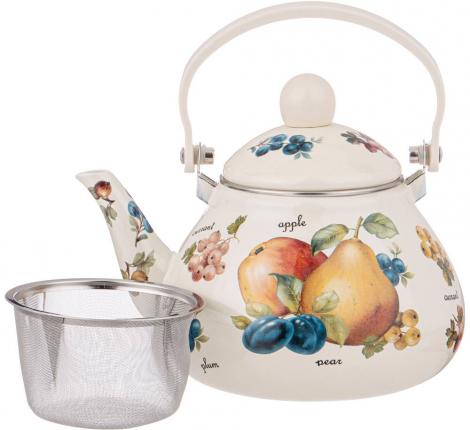 Чайник эмалированный со съёмным фильтром "ФРУКТЫ", 1,3 л