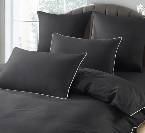 Постельное бельё "KARTEKS" сатин однотонный с кантом HK-08 (тёмно-серый), 2 спальный
