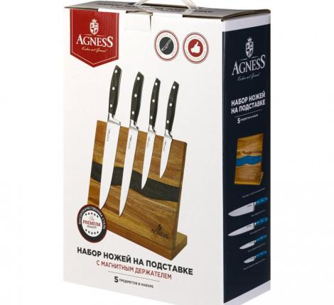 Набор кухонных ножей "AGNESS" с магнитным держателем 911-788, 5 предметов