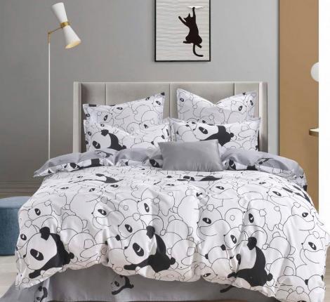 Постельное белье "Sofi de Marko" Панда (белый) Сатин, Евро