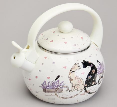 Чайник эмалированный со свистком "LAVANDER CATS", 2,2 Л