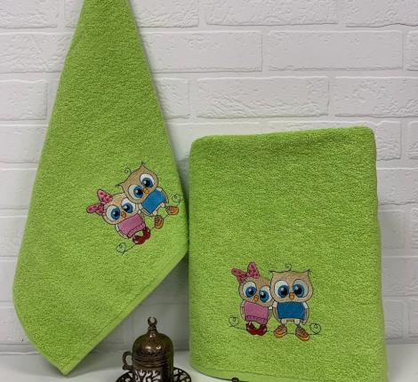 Набор махровых полотенец "СОВА" ( 50х90+70х140), зеленый