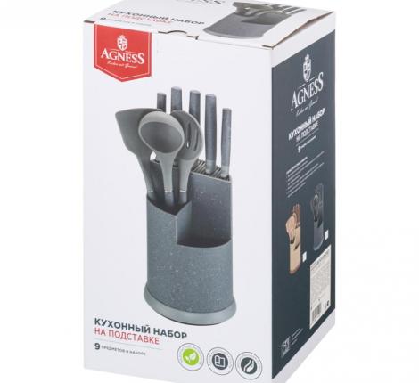 Набор кухонных ножей (5 шт.) и приборов "AGNESS" 671-205, 9 предметов
