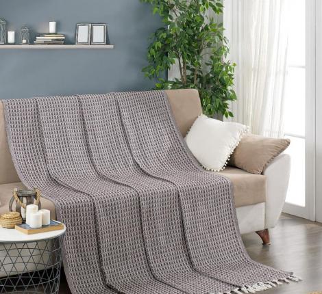 Покрывало вафельное с бахромой "METEOR" DEVONE (коричневый), 200х230