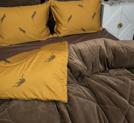 Постельное белье с одеялом "Kazanov.A." Ягуар (какао охра) Велюр/Egypt Cotton, Евро