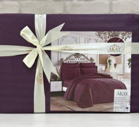 Постельное бельё с одеялом AKAY SATEN (фиолетовый), Евро