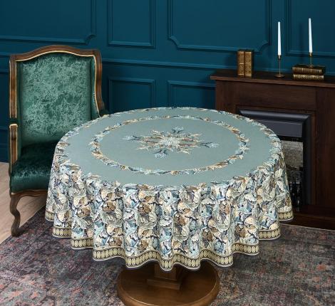 Скатерть круглая с пропиткой "ЛИСТЬЯ МОРРИСА" 150 см, синий
