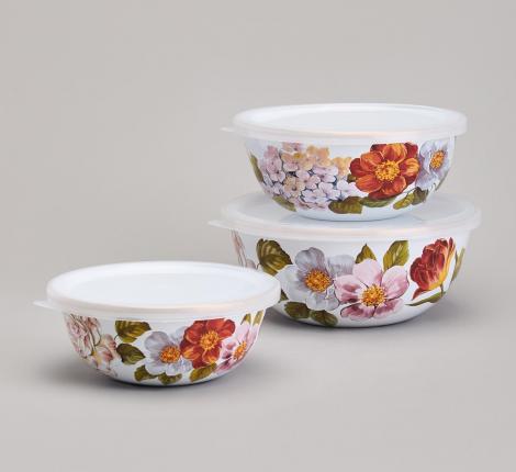 Набор эмалированных мисок 3 шт. с крышкой "ФЛАНДРИЯ", 6 предметов