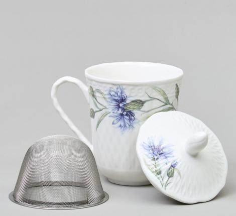 Кружка заварочная "ВАСИЛЬКИ" с крышкой и ситом, 350 мл