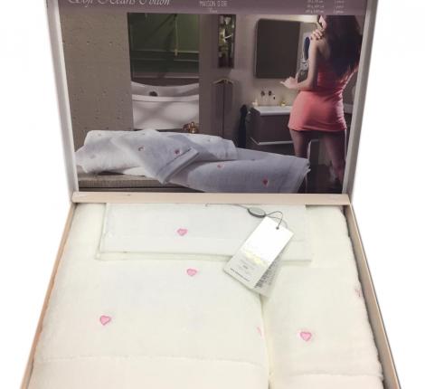 Комплект полотенец 30x50-50x100-85x150 Maison D'or &quot;SOFT HEARTS&quot;, белый/розовый