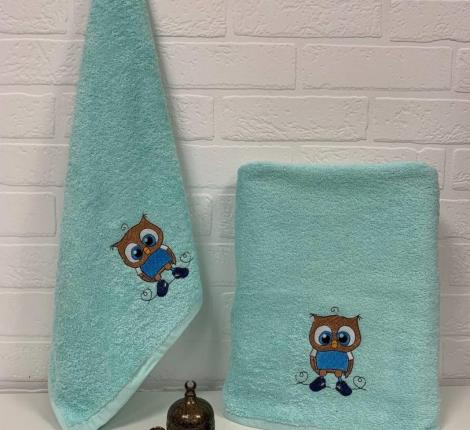 Набор махровых полотенец &quot;СОВА&quot; ( 50х90+70х140), бирюза