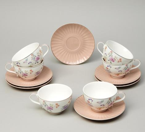 Чайный набор "ВРЕМЕНА ГОДА" 42-573 на 6 персон, 12 предметов (250 мл), розовый