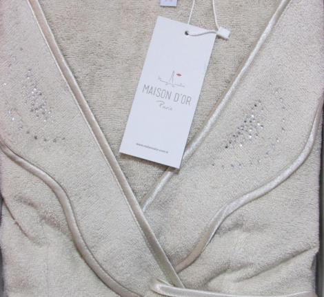 Халат женский махровый Maison D'or "SANDRA" (бежевый) со стразами, XL(50)-XXL(52)