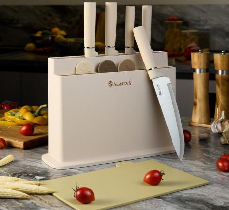 Набор кухонных ножей (5 шт.), 4 доски и подставка "AGNESS"