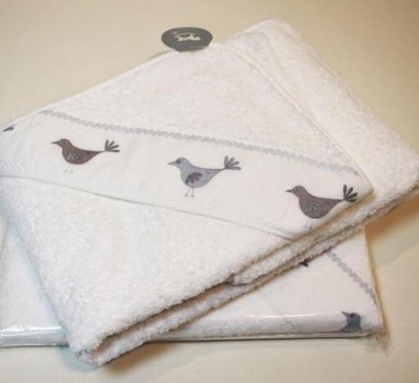 Полотенце с капюшоном BOVI "ПТИЧКИ" 100х100, голубой/белый