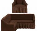 Комплект чехлов для мягкой мебели "KARTEKS" на угловой диван с полочкой (левый) и креслом, 201 Шоколадный
