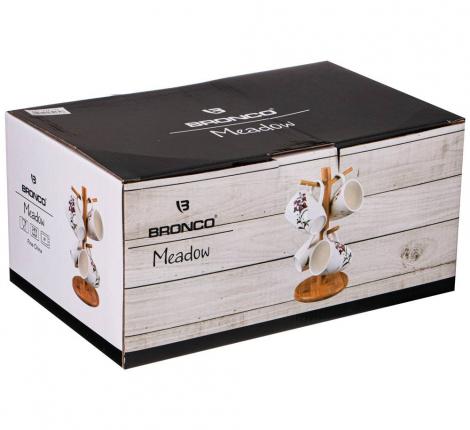 Набор кружек 4 шт. на деревянной подставке "MEADOW", 380 мл