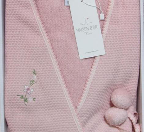 Халат женский махровый с вышивкой Maison D'or "ADELYNN" (пыльная роза), XL(50)-XXL(52)