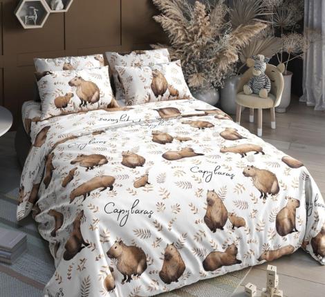 Постельное белье Valtery "Капибары (бежевый)" Поплин, 1.5 спальный