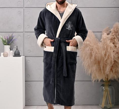 Халат мужской трига с капюшоном "AMBIELLA A-1125" антрацит, 3XL