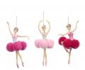 Ёлочная игрушка 3 шт. "БАЛЕРИНА" с помпонами (розовый с голубым), высота 18 см