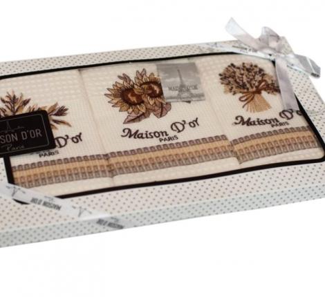 Комплект кухонных полотенец Maison D'or "STRIPES" 50х70-3шт, кремовый/кофейный