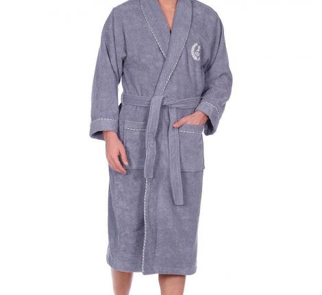 Халат мужской махровый с капюшоном Maison D'or "MICHEL SAILING" серый, XL(50)/2XL(52)