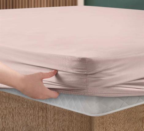 Простынь сатин "DO&CO" на резинке 90х200+30 см SOFT, пудра