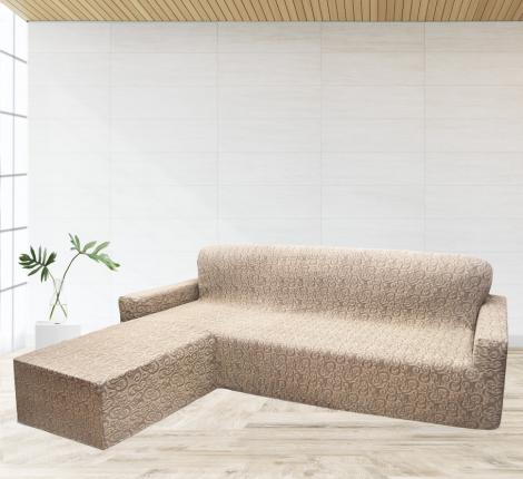 Чехол на угловой диван Karteks "Классика" с оттоманкой KAR 013-10 (левый), натуральный