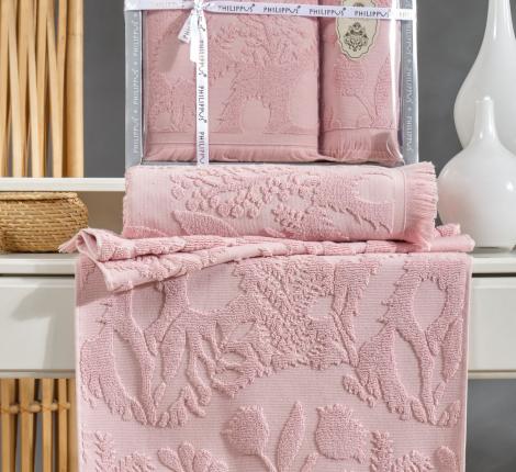 Комплект махровых полотенец с бахромой &quot;PHILIPPUS&quot; (50x90/70х140) 2 шт. BELEK, пудра